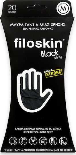 Filoskin Extra Strong Extra Strong Γάντια Νιτριλίου Χωρίς Πούδρα σε Μαύρο Χρώμα 20τμχ
