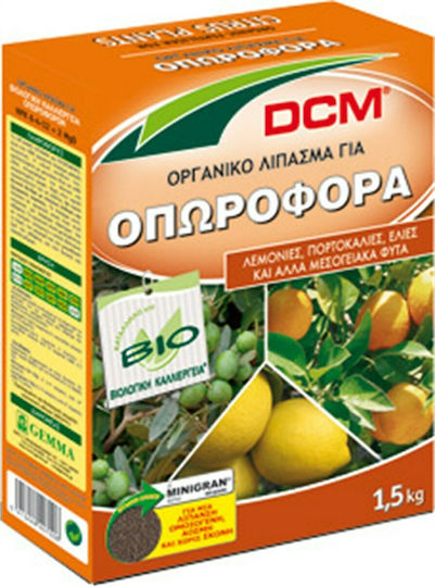 DCM Βιολογικό Κοκκώδες Λίπασμα Αζώτου, Φωσφόρου, Καλίου (6-4-12) για Ελιές, Ανθοφόρα Φυτά, Εσπεριδοειδή, Οπωροφόρα, Καρποφόρα 1.5kg 1lt
