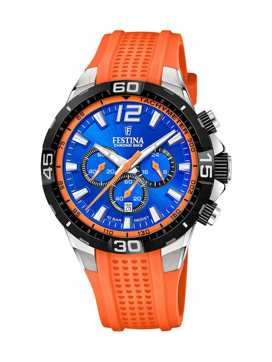 Festina Watch Chronograph Battery with Orange Rubber Strap F20523/6