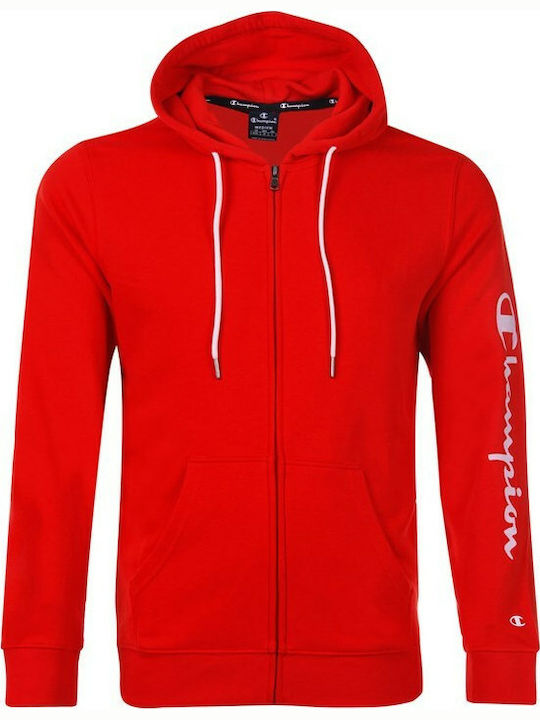 Champion Men's Sweatshirt Jacket with Hood and Pockets Red