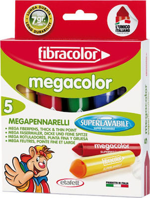 Fibracolor Megacolor Πλενόμενοι Μαρκαδόροι Ζωγραφικής Χονδροί σε 5 Χρώματα