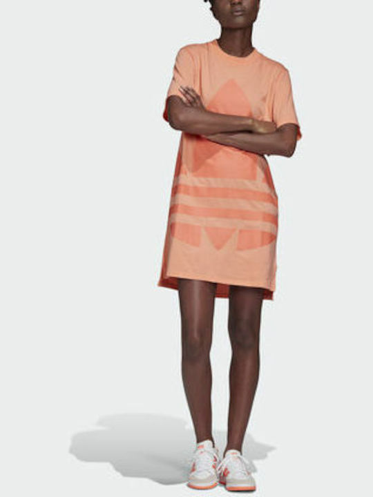 Adidas Logo Mini Καλοκαιρινό Κοντομάνικο Αθλητικό Φόρεμα Μακό Πορτοκαλί