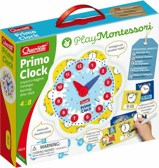 Quercetti Learning Time Clock Montessori STEM Educational Time Learning Game made of Wood for 4+ years old Years Old