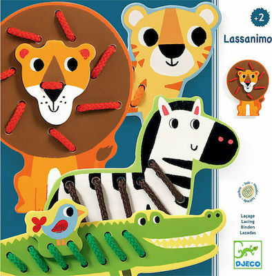 Djeco Zoo Animal Threading Set Lehrspielzeug Wissen für 2+ Jahre