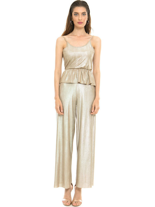 Only Women's Fabric Trousers with Elastic in Loose Fit Gold