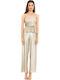 Women's Fabric Trousers with Elastic in Loose Fit Gold