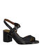 Tamaris Anatomic Leather Women's Sandals Black with Chunky Medium Heel