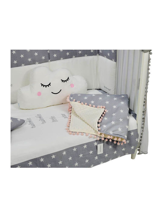 Bebe Stars Κουβέρτα Αγκαλιάς & Λίκνου Pom-Pom Stars Fleece Γκρι 90x110εκ.