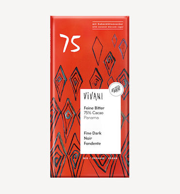 Vivani Fine Dark Βιολογικό Προϊόν Σοκολάτα Υγείας Κακάο Παναμά & Ζάχαρη Καρύδας Vegan με 75% Κακάο 80gr