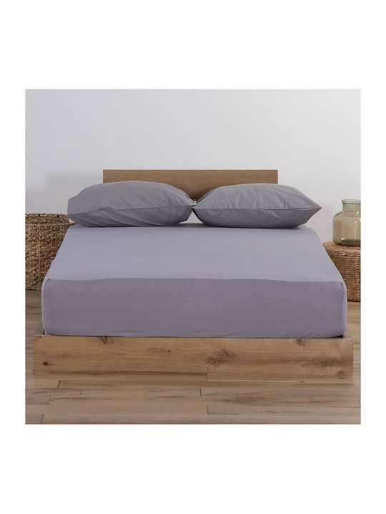 Nef-Nef Σεντόνι King Size με Λάστιχο 180x200+35εκ. Jersey Light Grey