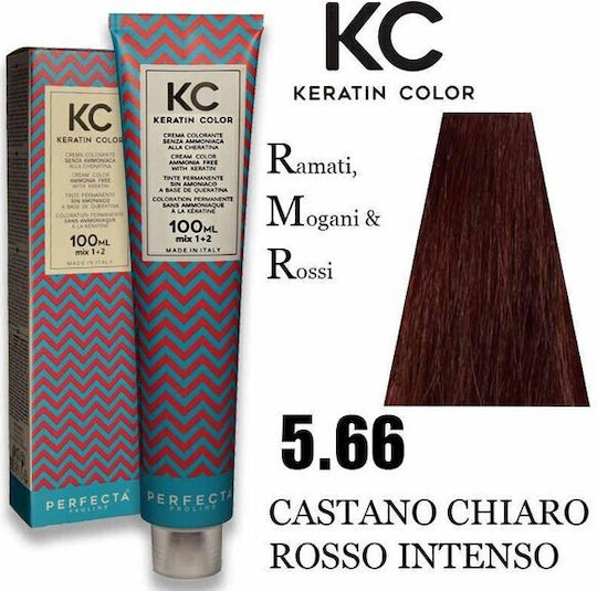 Faipa Perfecta Keratin Color Βαφή Μαλλιών Χωρίς Αμμωνία 5.66 Καστανό Ανοιχτό Έντονο Κόκκινο 100ml