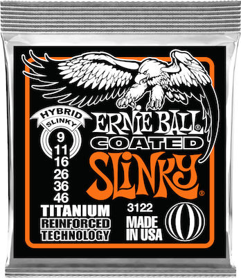 Ernie Ball Set Titan de Corzi pentru Chitară electrică Slinky Coated Titanium RPS Hibrid 9 - 46"