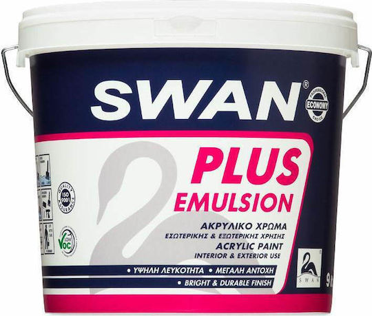 Swan Plus Emulsion Пластмасов Боя Акрил за Вътрешна и Външна Употреба 9лт