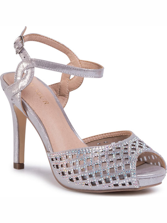 Menbur Women's Sandals with Strass Silver