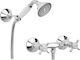 Ottone Meloda Amphore Bathtub Shower Faucet Complete Set Silver