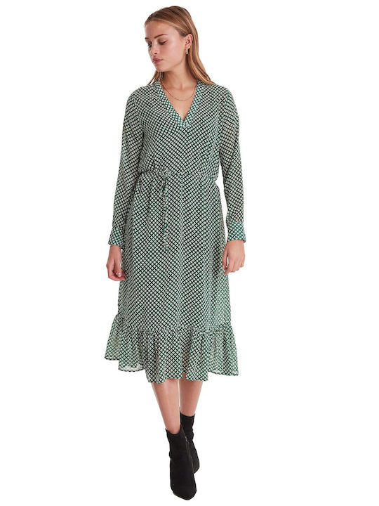 ICHI 'ILONA' MIDI-CHIFFONKLEID FÜR FRAUEN 20111028-13500 (13500/DUNKELGRÜN)