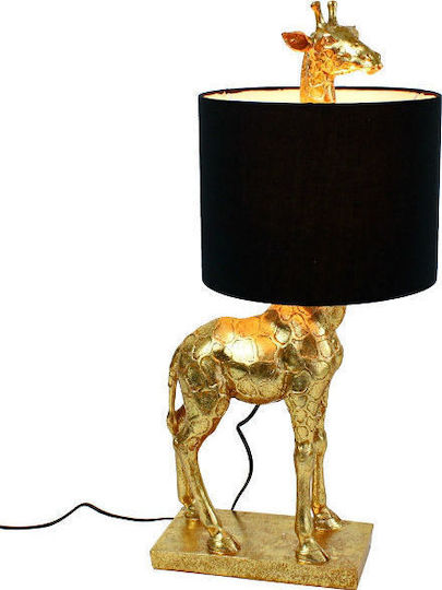 W-Home Giraffe Kunststoff Tischlampe für Fassung E27 mit Schwarz Schirm und Gold Basis