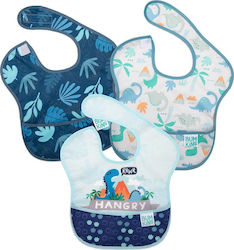Bumkins Αδιάβροχη Σαλιάρα Πλαστική με Αυτοκόλλητο "Superbib" με Τσέπη Hangry, Dinosaurs, Blue Tropic για 24 m+ 3τμχ