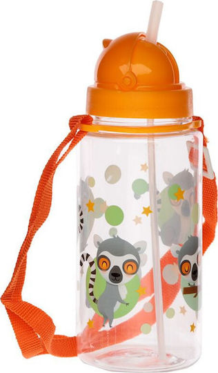 Puckator Kids Water Bottle Plastic with Straw Orange 450ml