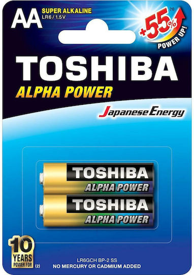 Toshiba 2 Pack Alkaline Batteries AA Alpha Power 1.5V