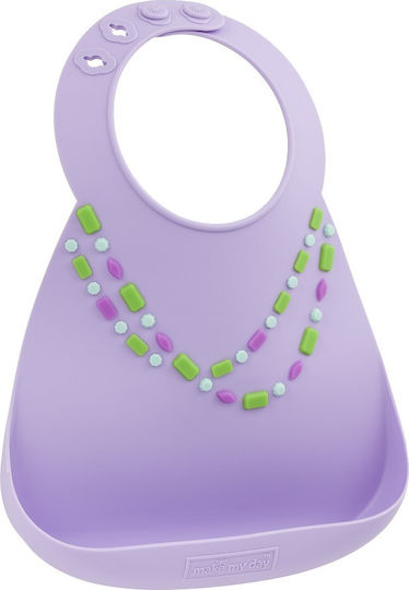 Make my Day Jewels Waterproof Bib Silicone with Button & Pocket Lilac for 6 m+