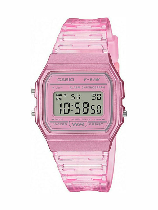 Casio Ψηφιακό Γυναικείο Ρολόι 33mm Χρονογράφος Μπαταρίας με Ροζ Καουτσούκ Λουράκι