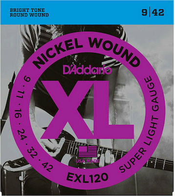 Daddario Complete Set Nickel Wound String for Electric Guitar XL Nickel Super Light 9-42