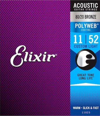 Elixir Set of 80/20 Bronze Strings for Acoustic Guitar Polyweb 11 - 52"