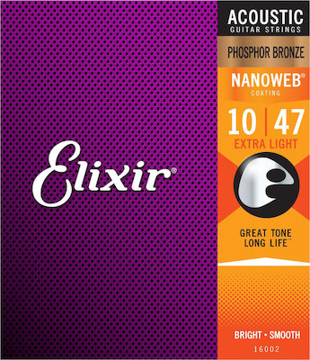 Elixir Complete Set Phosphor Bronze String for Acoustic Guitar Nanoweb 10-47