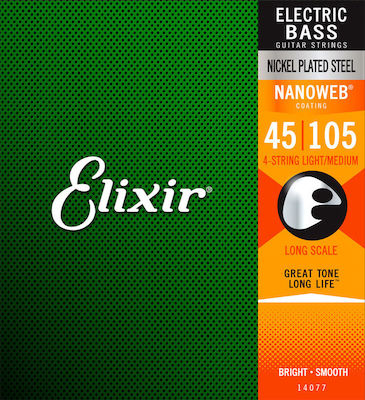 Elixir Set Vernickelter Stahl Saiten für Bass Nanoweb 45 - 105" 14077