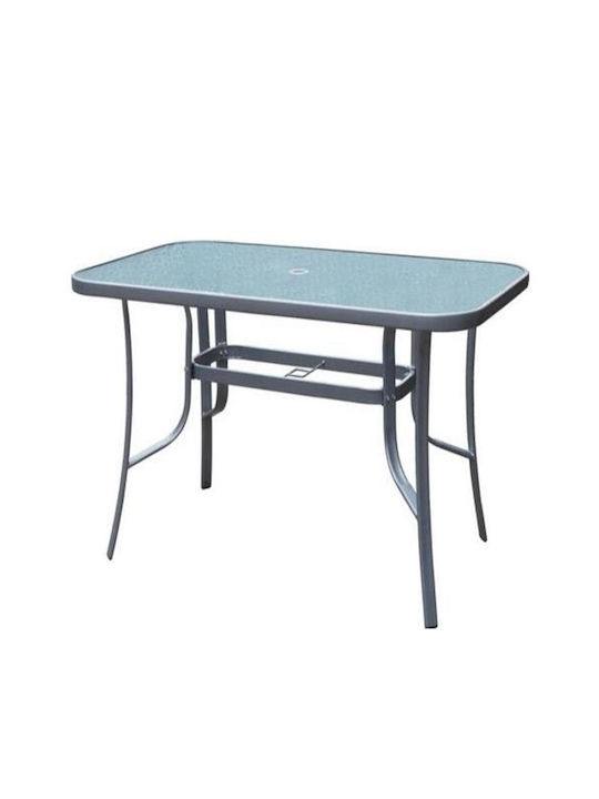 Sun Outdoor Dinner Table with Glass Surface and Metal Frame Gray 150x90x70cm