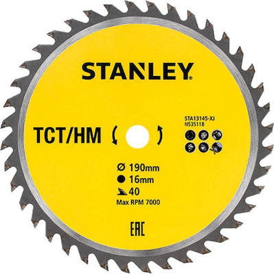 Stanley STA13145 Cutting Disc Wood 190mm with 40 Teeth 1pcs