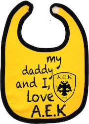AEK My Daddy and I Love AEK Bavetă material textil cu autocolant Galbenă