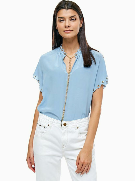 Michael Kors Women's Blouse Short Sleeve Blue