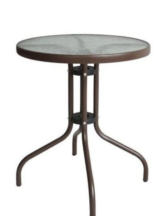 Earth Outdoor Table for Small Spaces with Glass Surface and Metal Frame Brown 70x70x70cm