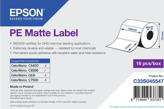 Epson PE Matte 535 Self-Adhesive Label Rolls for Label Printer 102x51mm 1pcs