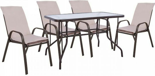 Outdoor Dining Set 5 Pieces Brown with Pillows