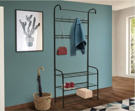 Hallway Möbel mit Kleiderständer & Schuhschrank Black 71x31x186cm Hallway Möbel mit Kleiderständer & Schuhschrank Black 71x31x186cm