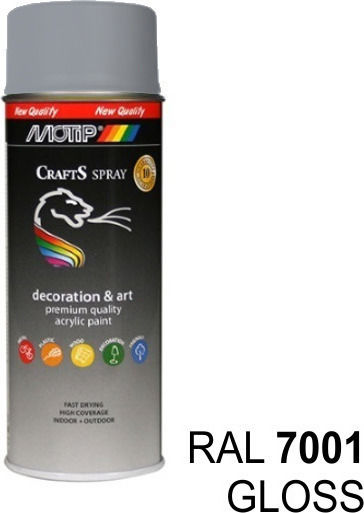 Motip Dupli Σπρέι Βαφής Crafts Ακρυλικό με Γυαλιστερό Εφέ Silver Grey RAL 7001 400ml