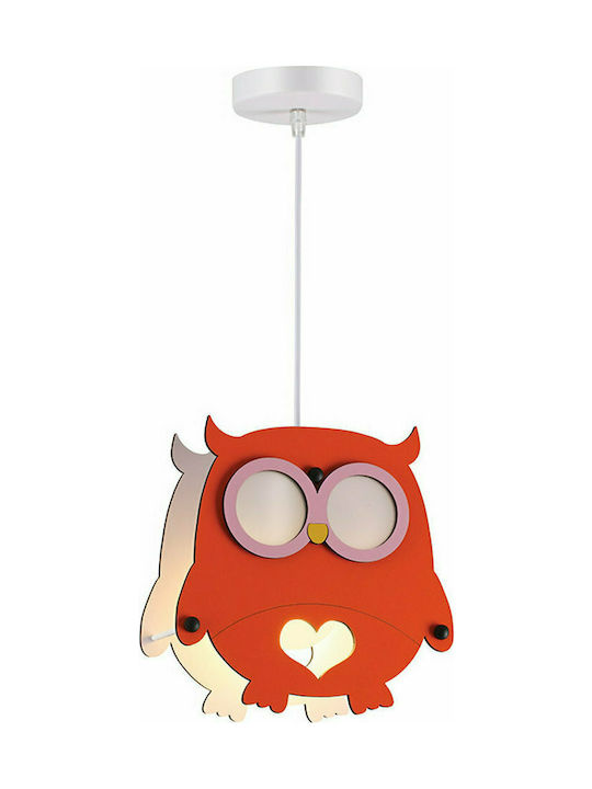 Aca Κουκουβάγια Single Bulb Kids Lighting Pendant Wooden 40W with Drive Size E27 In Orange Colour