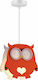 Aca Kids Wooden Single Ceiling Light E27 Owl Orange 40W