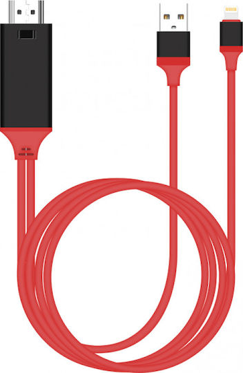 Earldom Cable HDMI male - Lightning male 2m Κόκκινο