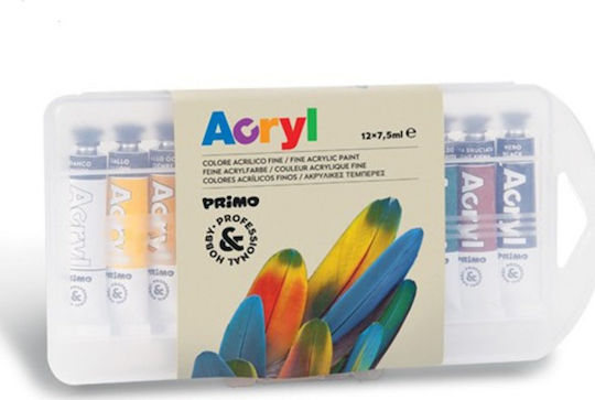 Primo Σετ Ακρυλικά Χρώματα Ζωγραφικής 7.5ml 12τμχ