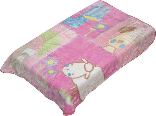 Beauty Home Blanket Cot Farm Velvet Pink 110x140cm