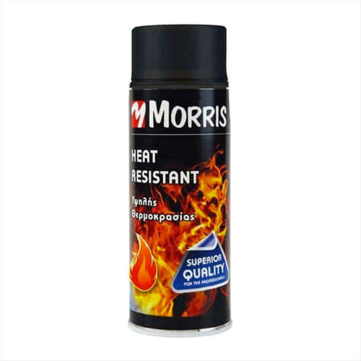 Morris Σπρέι Βαφής Heat Resistant Lacquer 800‎°C Υψηλής Θερμοκρασίας με Ματ Εφέ Μαύρο 400ml