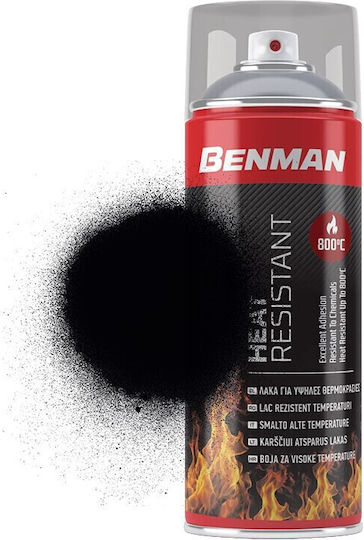 Benman Σπρέι Βαφής Heat Resistant Lacquer 800‎°C Υψηλής Θερμοκρασίας με Ματ Εφέ Μαύρο Μαύρο 400ml