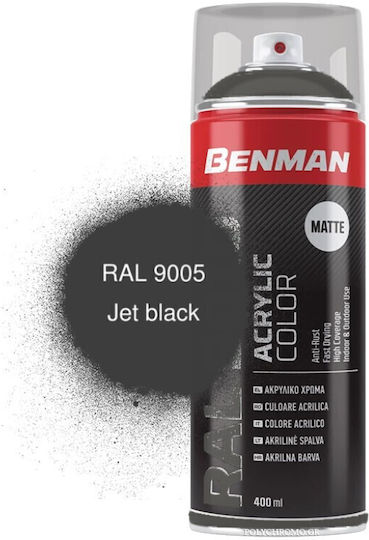Benman Σπρέι Βαφής Mat Acrylic με Ματ Εφέ Jet Black RAL 9005 400ml