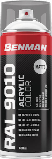 Benman Σπρέι Βαφής Mat Acrylic με Ματ Εφέ Λευκό RAL9010 400ml