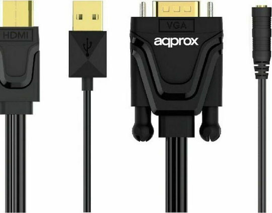 Approx HDMI Кабел HDMI Мъжки - VGA Мъжки 1м Черен