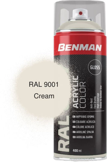 Benman Spray Vopsea Acrylic cu Strălucitor Efect Cremă RAL 9001 400ml